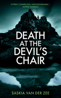 Death at the Devil's Chair book cover featuring atmospheric mountain silhouette against teal sky with crime fiction mystery theme