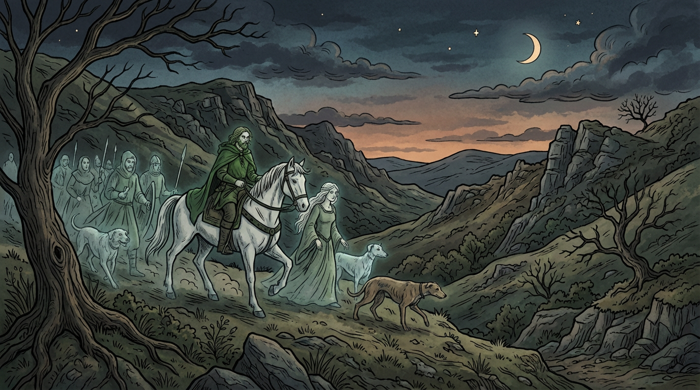 Wild Edric and Lady Godda leading the Wild Hunt across the Shropshire hills