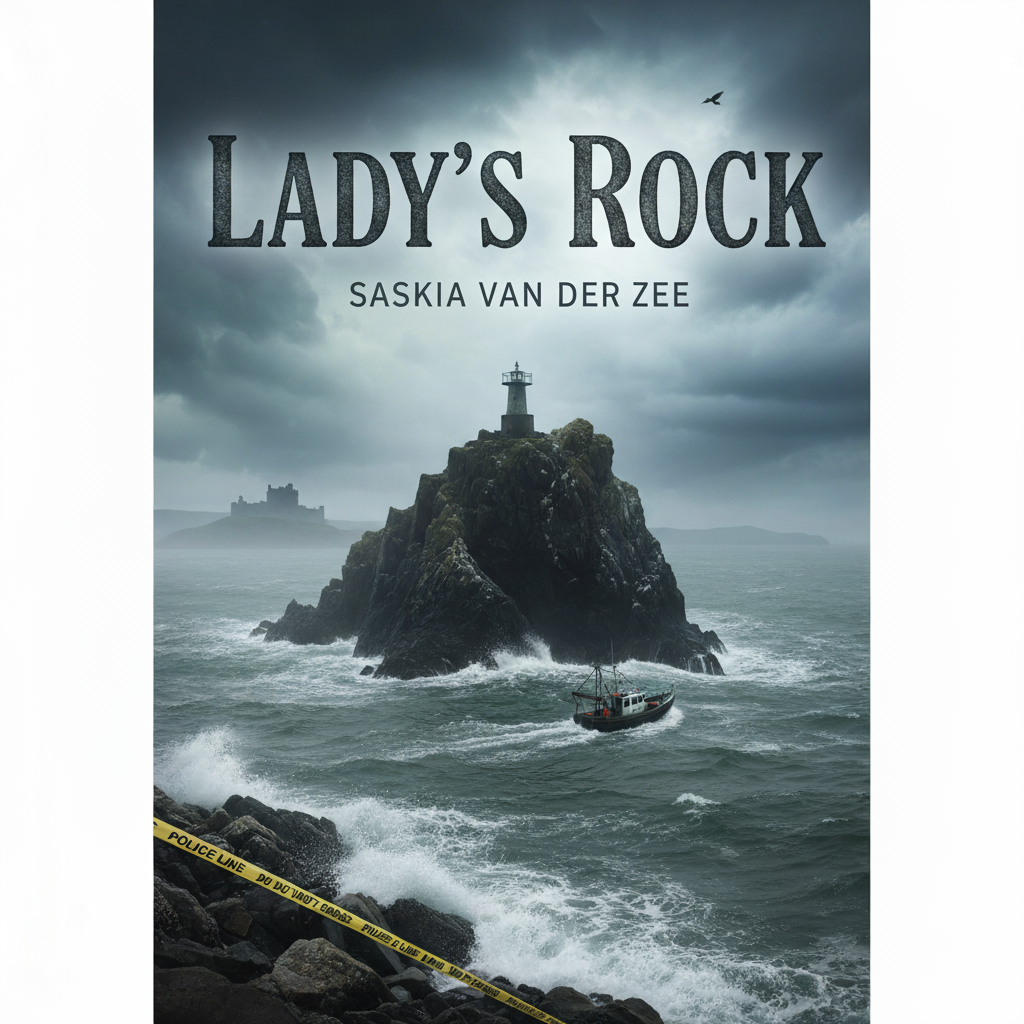 Lady's Rock exclusive short story cover featuring lighthouse on rocky island